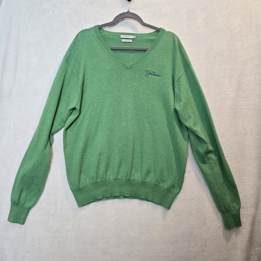 Peter Millar The Greenbriar Green V-Neck Cashmere Blend Sweater Large